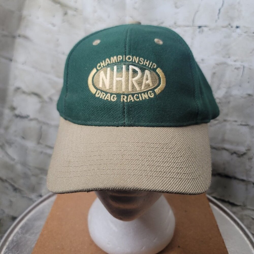 NHRA Championship Drag Racing Green Tan Ball Cap Hat Strapback